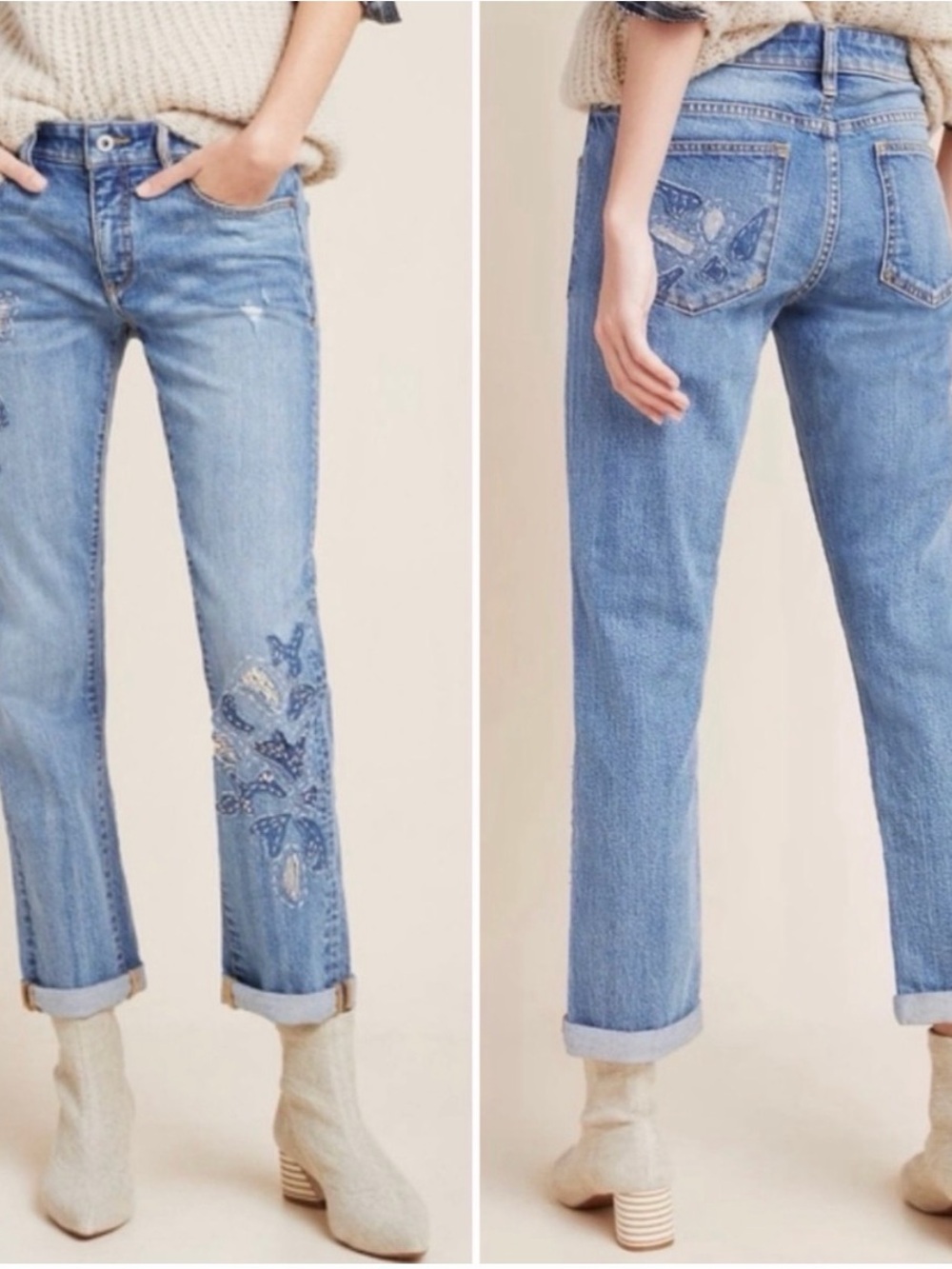 Anthropologie Pilcro and the Letterpress Slim Boyfriend Embroidered Jeans 27 - Picture 2 of 3